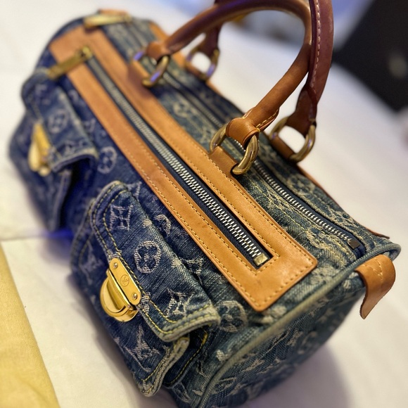 AUTHENTIC LOUIS VUITTON NEO SPEEDY DENIM HANDBAG - Picture 6 of 16